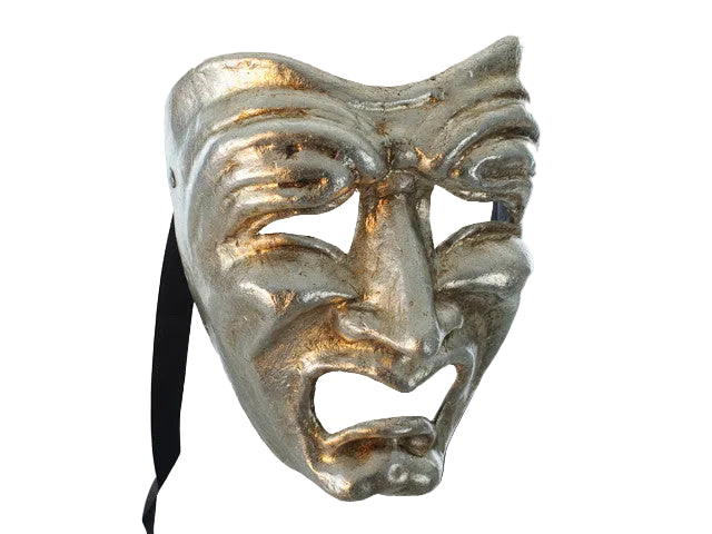 Tragedy mask in silver