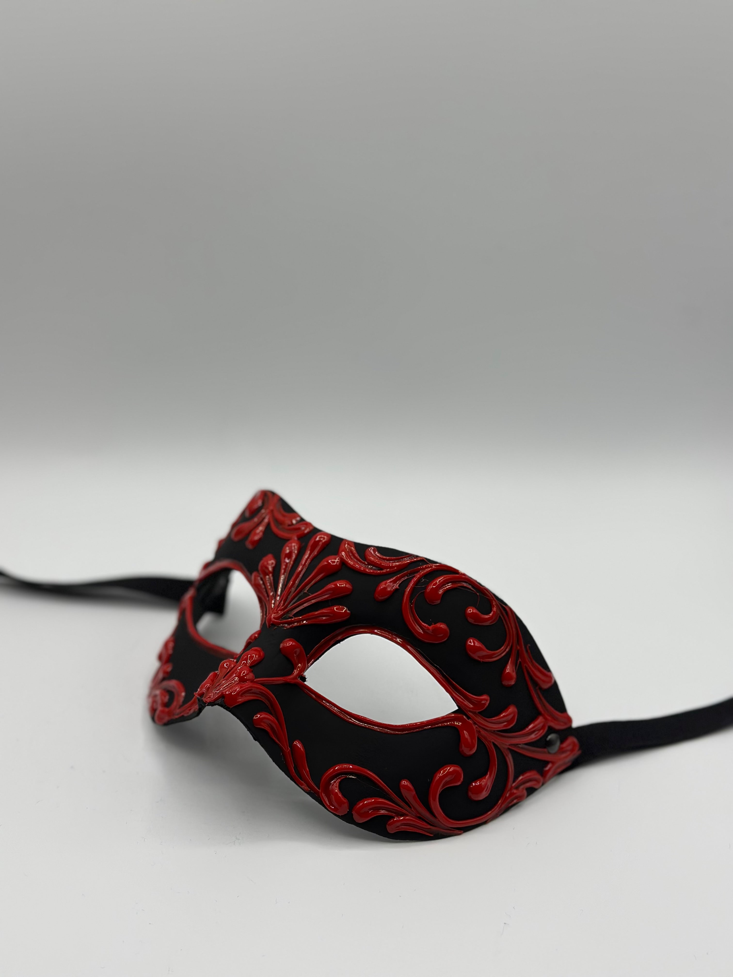 Handmade Venetian Mask Black Red – Baroque Eye Mask for Masquerade Ball, Carnival & Costume Party