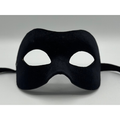 Black mask covered with black velvet. Black masquerade mask for man.