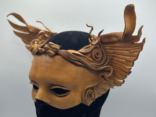 Brown leather mask - Winged being made of natural brown leather. Masquerade mask leather - Halloween mask.