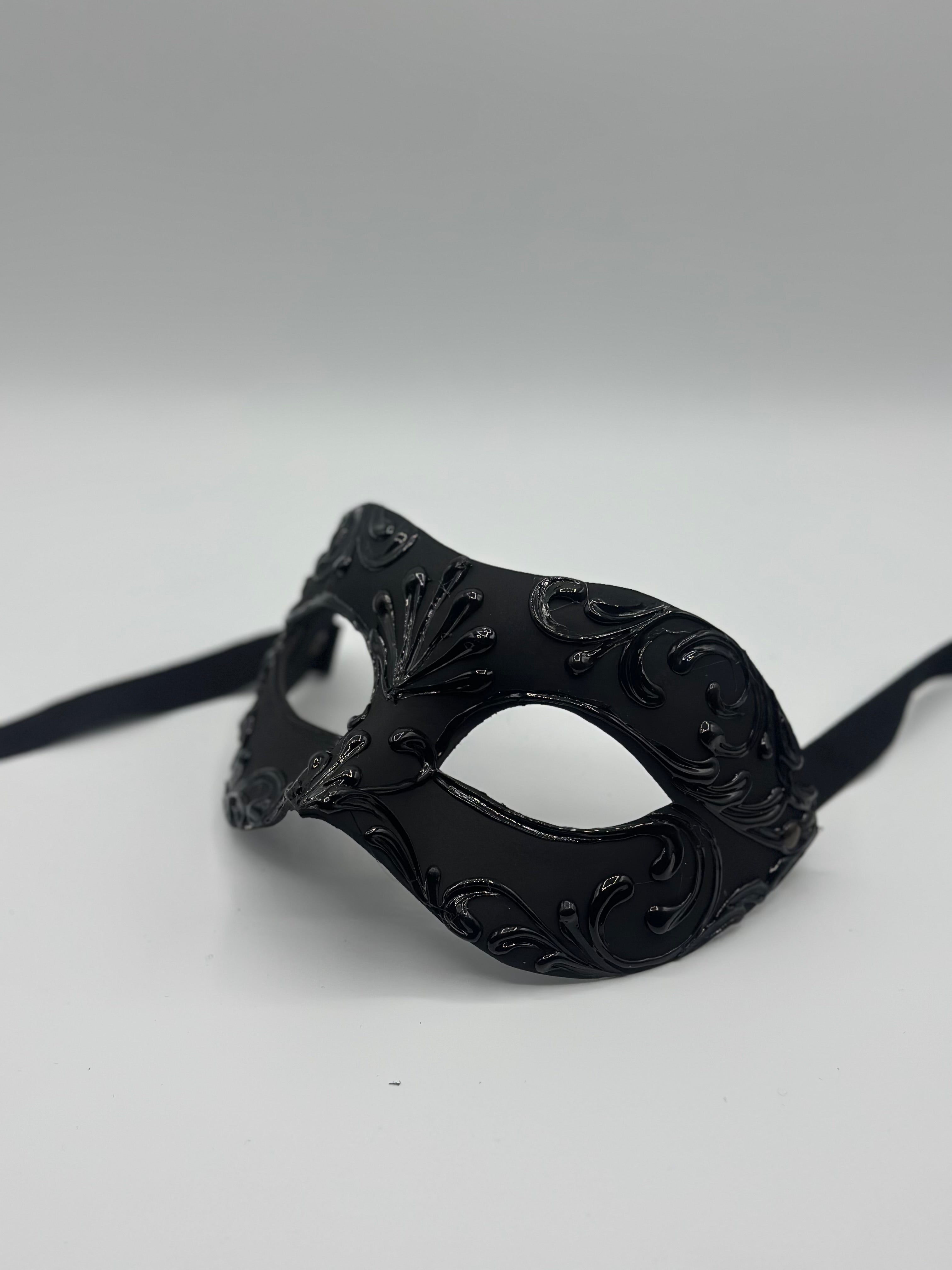 Luxury Black Venetian Masquerade Mask  with Baroque Details
