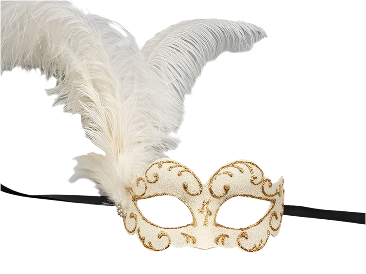 Eye mask with white feathers