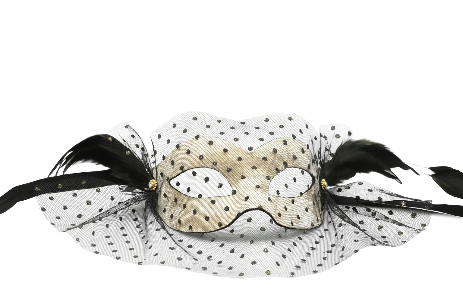 Handmade Venetian Women’s Mask – Silver-Grey Velvet with Black Voile and Feathers