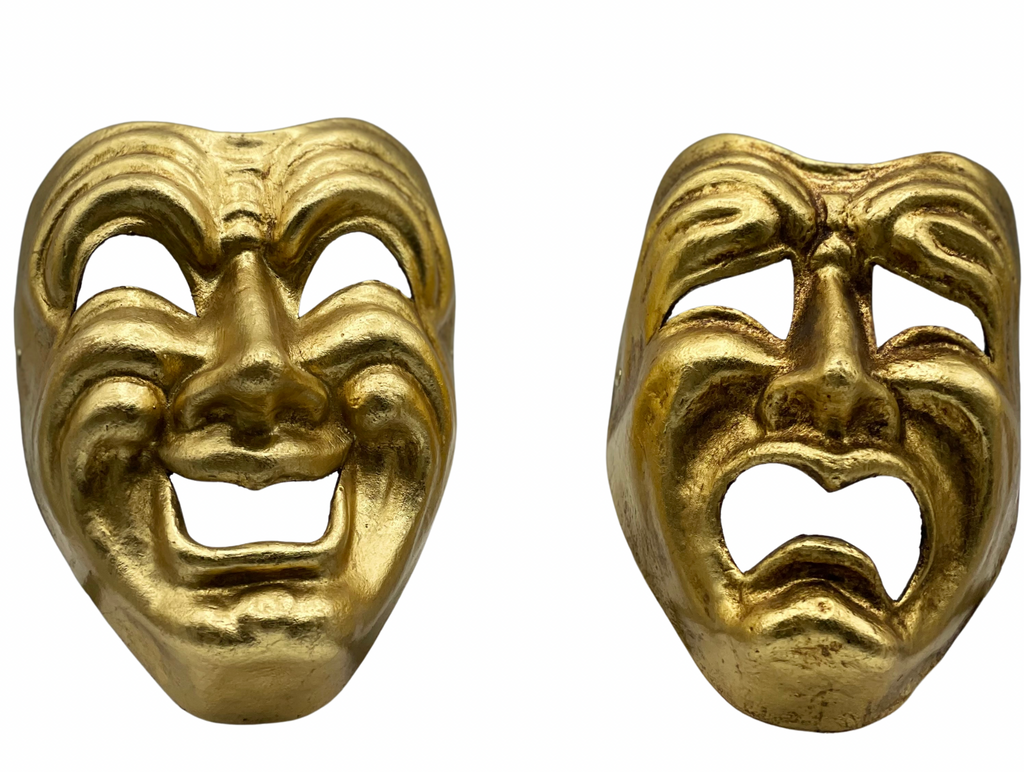 Set Tragedy and Comedy mask in gold - Comedia dell'arte masks.