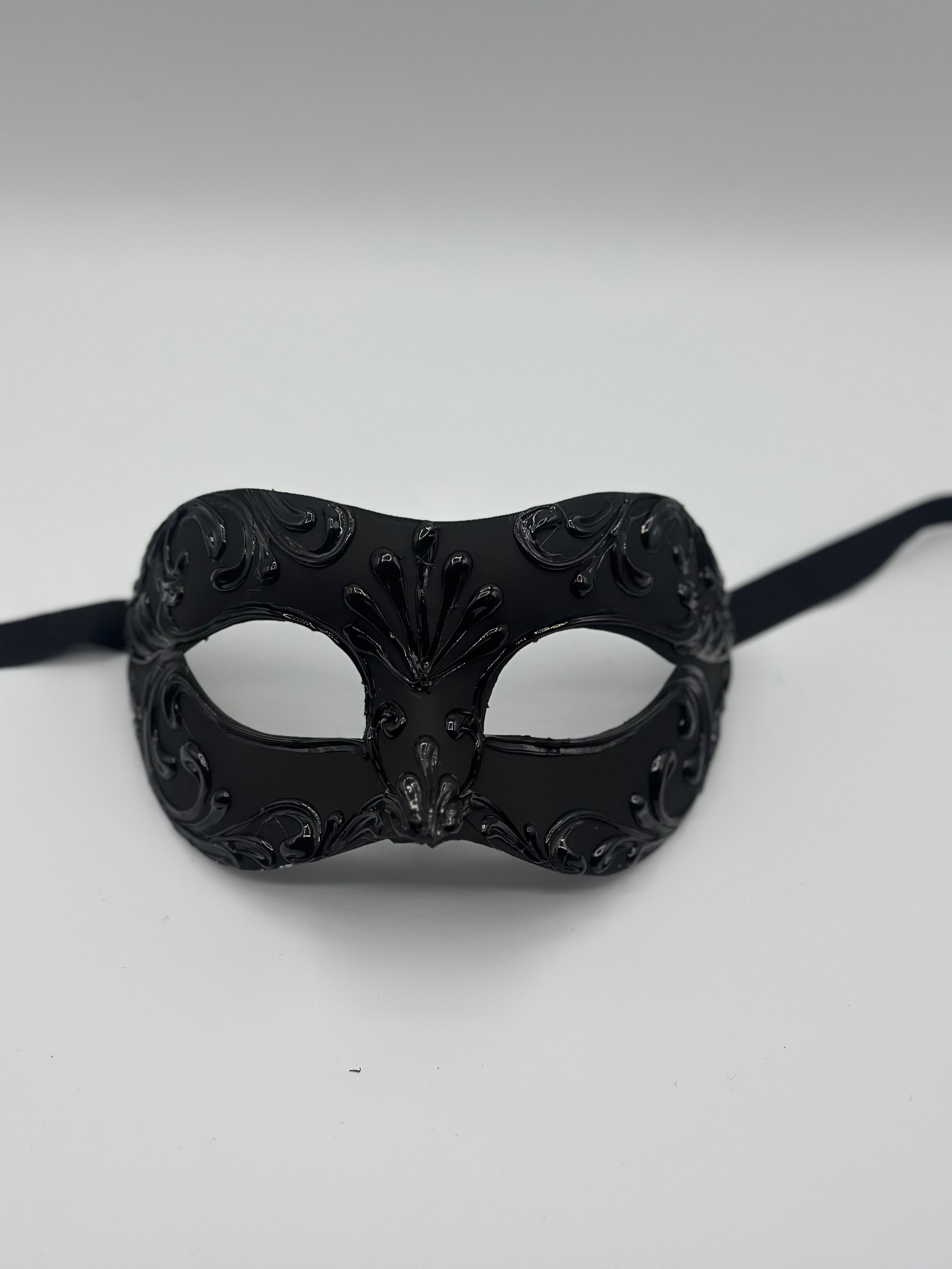 Luxury Black Venetian Masquerade Mask  with Baroque Details
