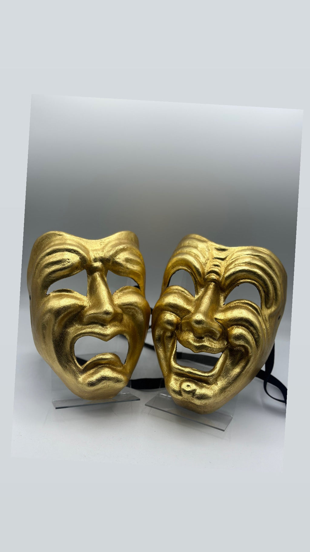 Set Tragedy and Comedy mask in gold - Comedia dell'arte masks.