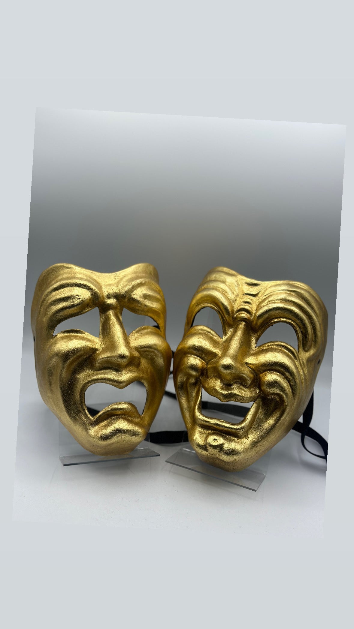 Set Tragedy and Comedy mask in gold - Comedia dell'arte masks.