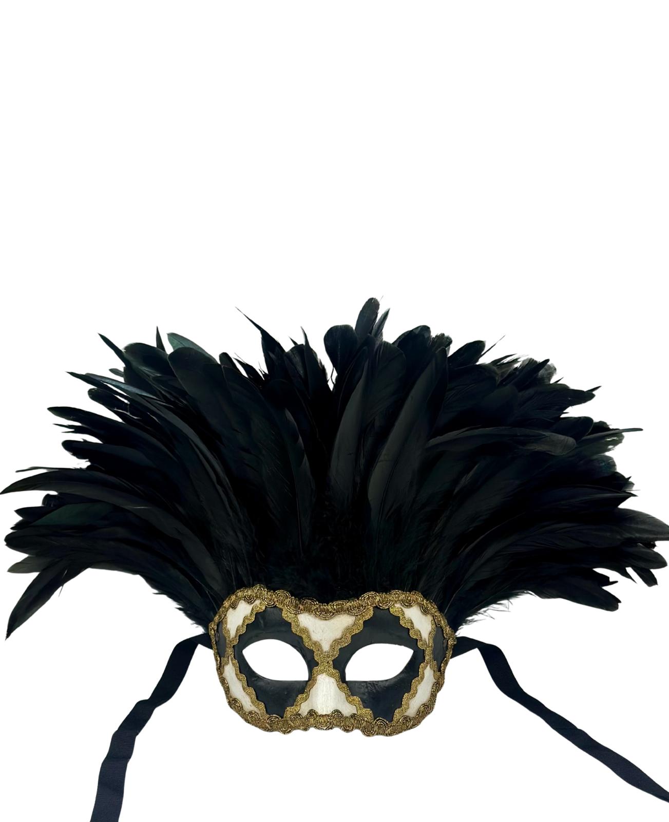 Luxury Masquerade Mask with Black Feathers - Masquerade mask for men