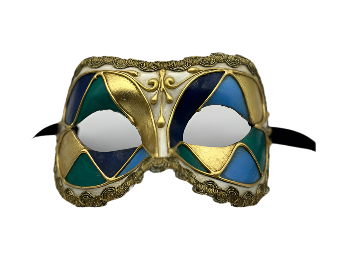 Masquerade mask in beautiful colours with golden trim