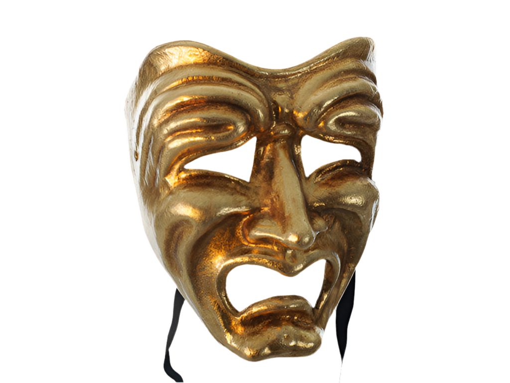 Tragedy mask in gold