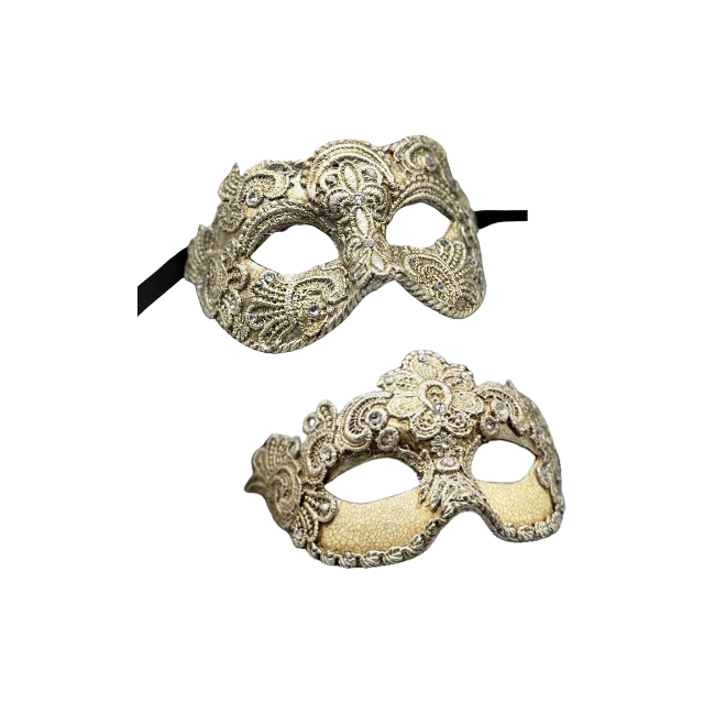 Two luxury Venetian ball masks - man and woman - in silver lace - Couples masquerade mask set