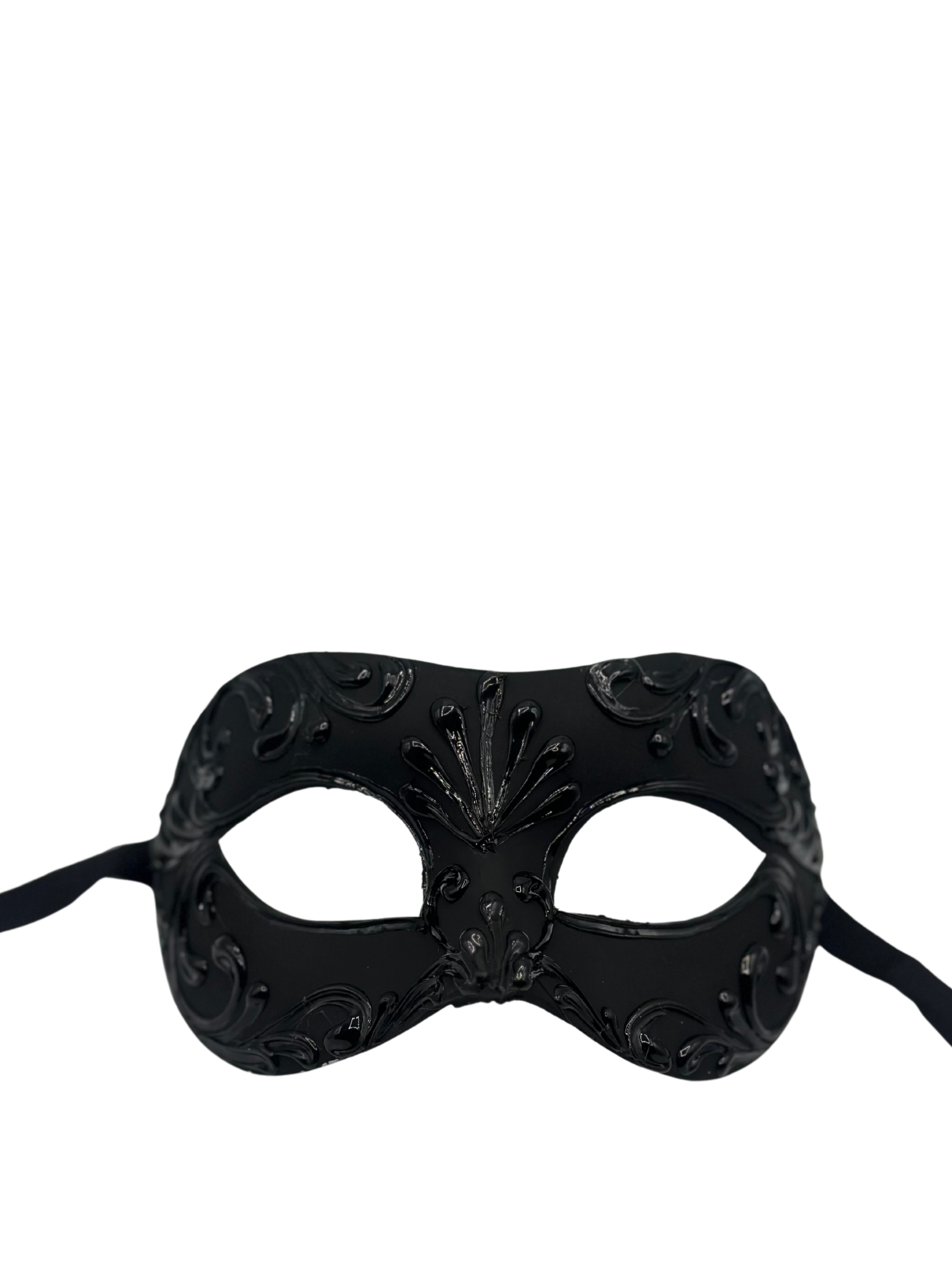 Luxury Black Venetian Masquerade Mask  with Baroque Details