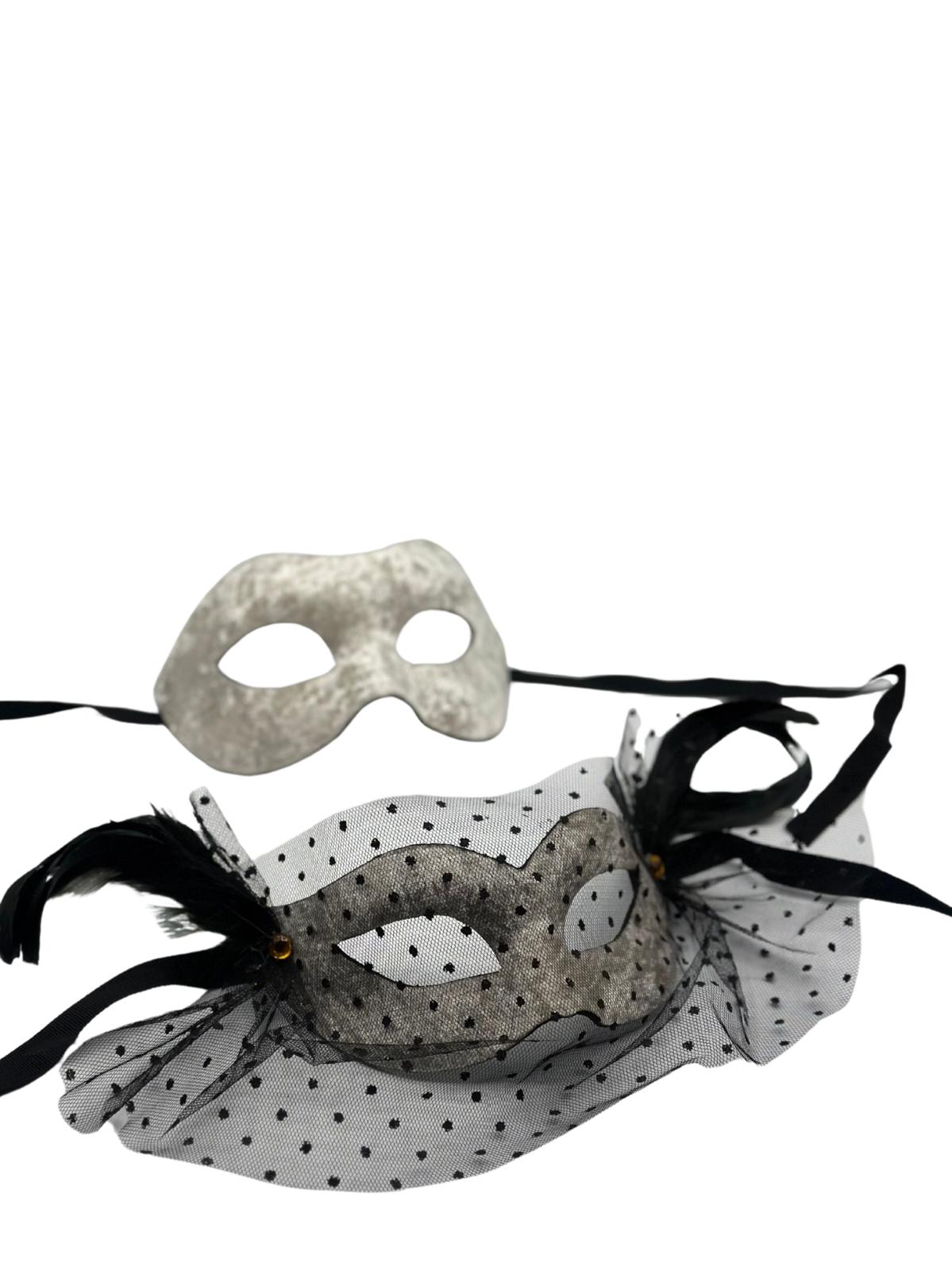 Two Venetian ball masks - man and woman mask - in white velvet - Couple mask white