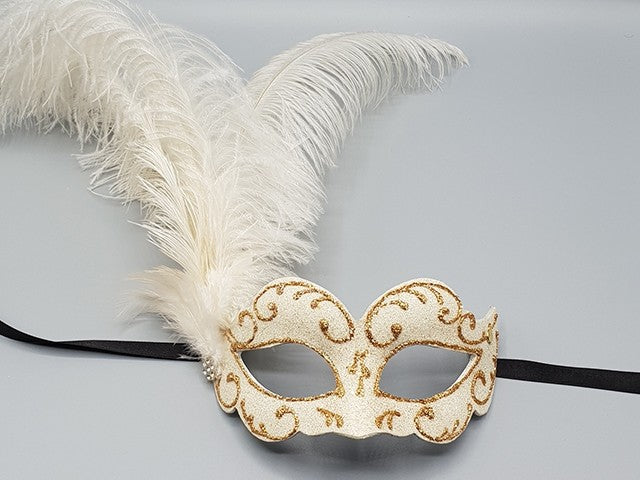 Eye mask with white feathers